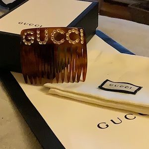 Authentic & Rare GUCCI brown tortoise crystal hair comb